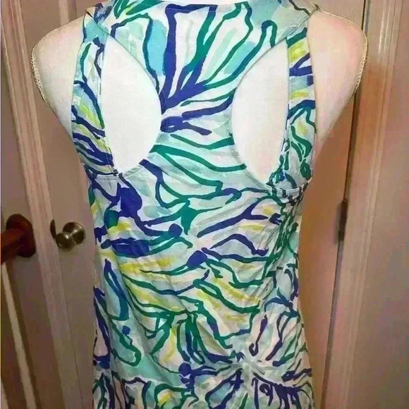 Women’s Lilly Pulitzer Blue Tropical Print Tank Top - 100% Pima Cotton - Sz XS - Picture 3 of 10